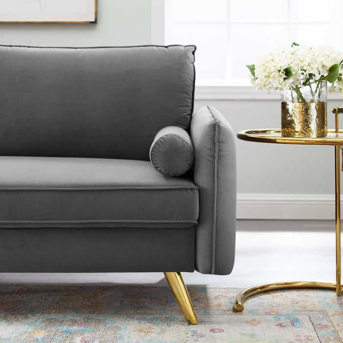 Revive Upholstered Performance Velvet Sofa with Gold Legs - Stylish, Comfortable, and Durable Design