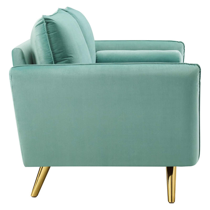Revive Upholstered Performance Velvet Sofa with Gold Legs - Stylish, Comfortable, and Durable Design