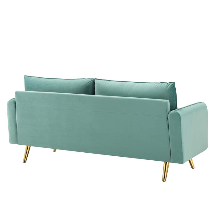 Revive Upholstered Performance Velvet Sofa with Gold Legs - Stylish, Comfortable, and Durable Design