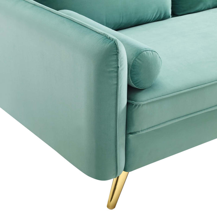 Revive Upholstered Performance Velvet Sofa with Gold Legs - Stylish, Comfortable, and Durable Design