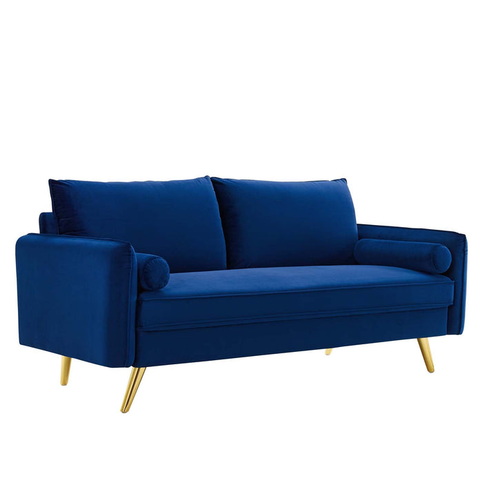 Revive Upholstered Performance Velvet Sofa with Gold Legs - Stylish, Comfortable, and Durable Design