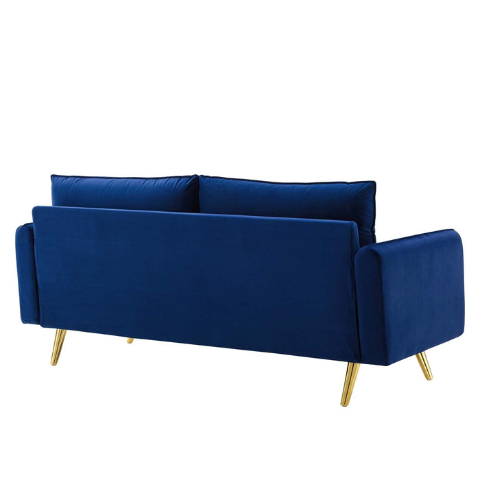 Revive Upholstered Performance Velvet Sofa with Gold Legs - Stylish, Comfortable, and Durable Design