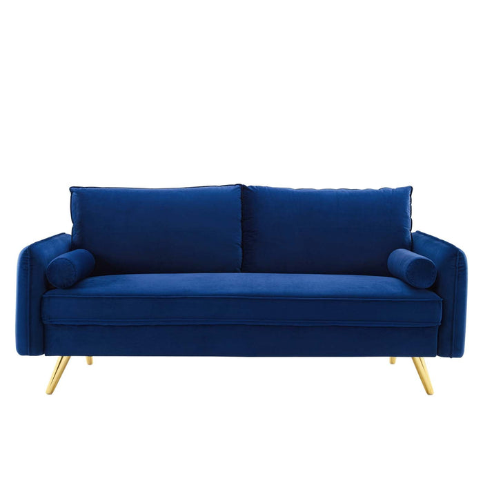 Revive Upholstered Performance Velvet Sofa with Gold Legs - Stylish, Comfortable, and Durable Design