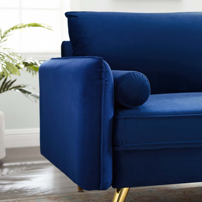 Revive Upholstered Performance Velvet Sofa with Gold Legs - Stylish, Comfortable, and Durable Design