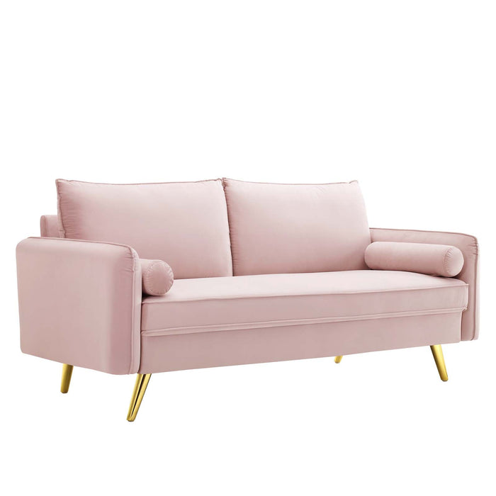 Revive Upholstered Performance Velvet Sofa with Gold Legs - Stylish, Comfortable, and Durable Design