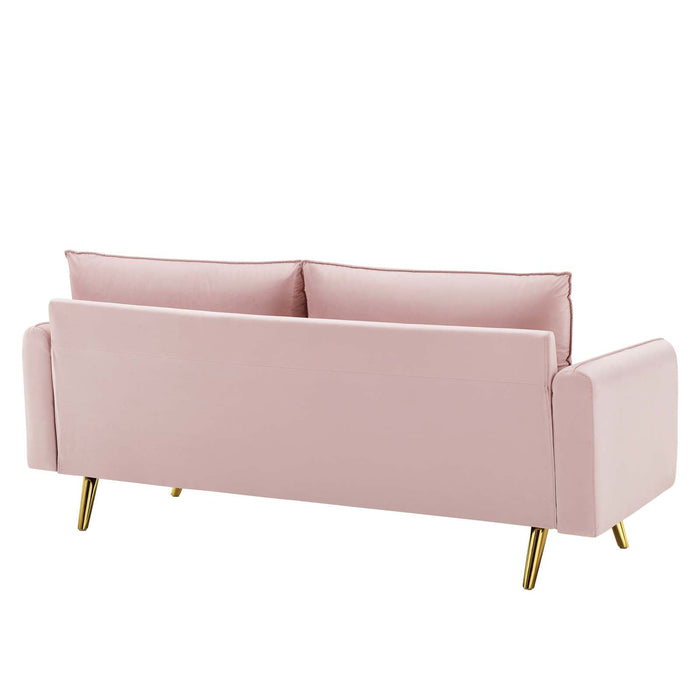 Revive Upholstered Performance Velvet Sofa with Gold Legs - Stylish, Comfortable, and Durable Design