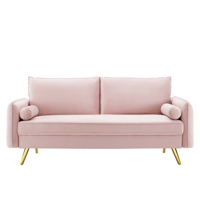 Revive Upholstered Performance Velvet Sofa with Gold Legs - Stylish, Comfortable, and Durable Design