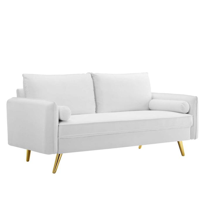 Revive Upholstered Performance Velvet Sofa with Gold Legs - Stylish, Comfortable, and Durable Design