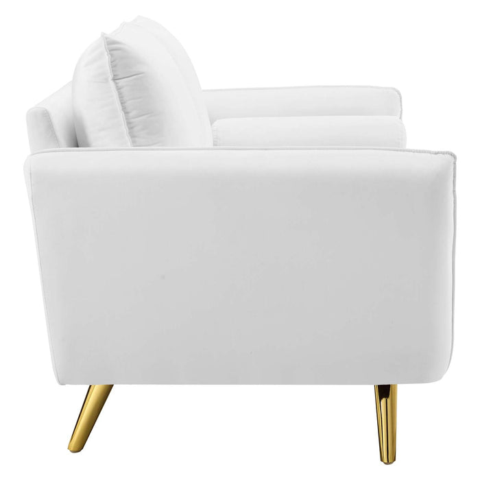Revive Upholstered Performance Velvet Sofa with Gold Legs - Stylish, Comfortable, and Durable Design