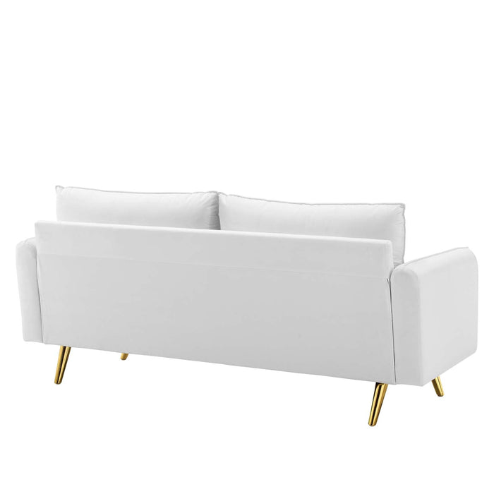 Revive Upholstered Performance Velvet Sofa with Gold Legs - Stylish, Comfortable, and Durable Design