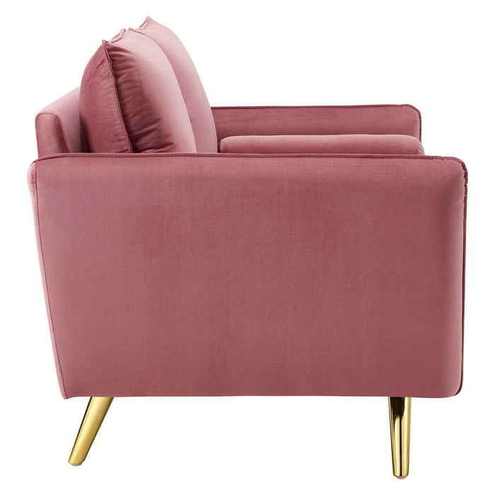 Revive Upholstered Performance Velvet Loveseat with Splayed Gold Legs - Stylish Comfort for Any Space
