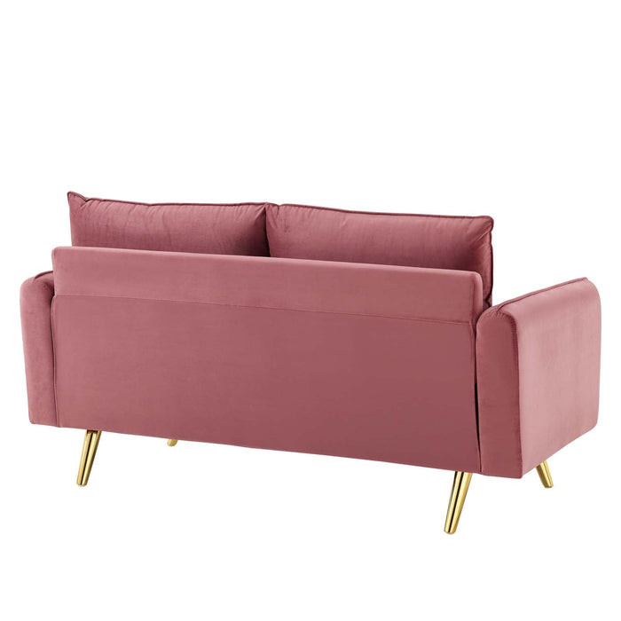 Revive Upholstered Performance Velvet Loveseat with Splayed Gold Legs - Stylish Comfort for Any Space