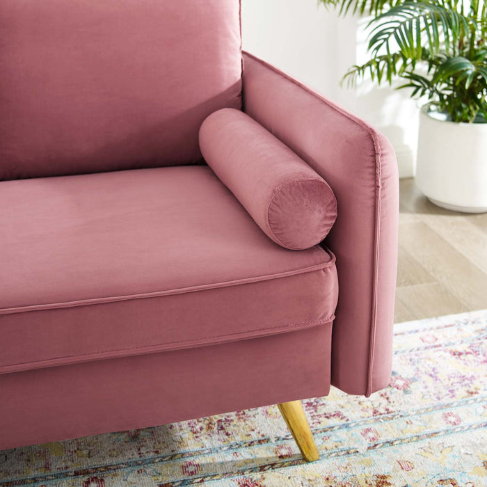 Revive Upholstered Performance Velvet Loveseat with Splayed Gold Legs - Stylish Comfort for Any Space