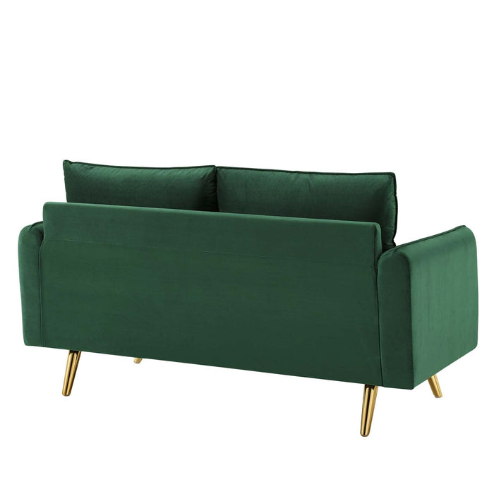 Revive Upholstered Performance Velvet Loveseat with Splayed Gold Legs - Stylish Comfort for Any Space