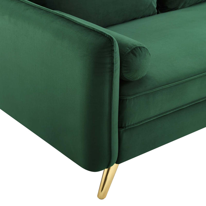 Revive Upholstered Performance Velvet Loveseat with Splayed Gold Legs - Stylish Comfort for Any Space
