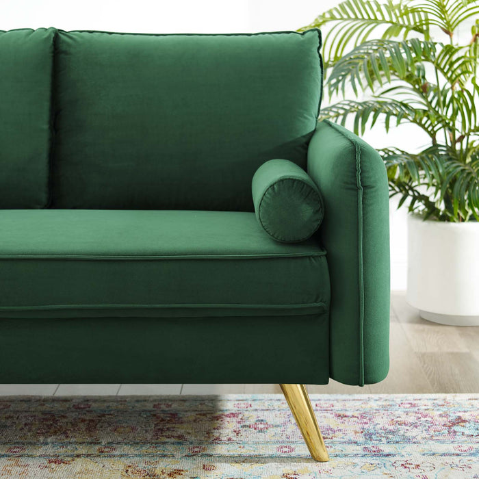 Revive Upholstered Performance Velvet Loveseat with Splayed Gold Legs - Stylish Comfort for Any Space