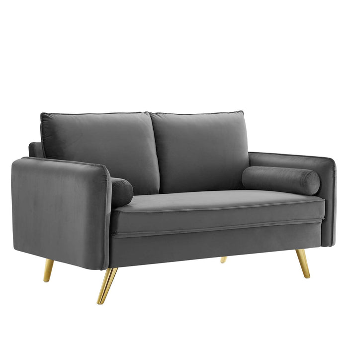 Revive Upholstered Performance Velvet Loveseat with Splayed Gold Legs - Stylish Comfort for Any Space