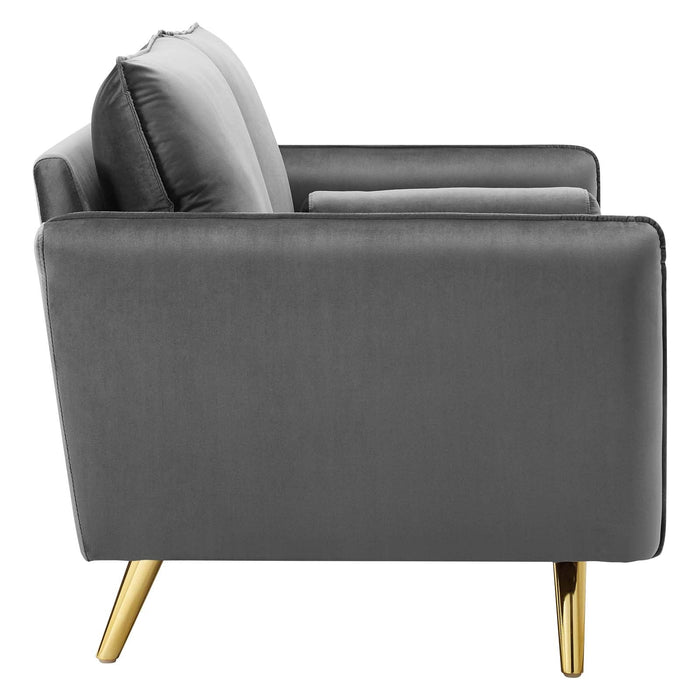 Revive Upholstered Performance Velvet Loveseat with Splayed Gold Legs - Stylish Comfort for Any Space