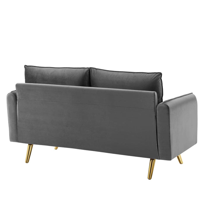 Revive Upholstered Performance Velvet Loveseat with Splayed Gold Legs - Stylish Comfort for Any Space
