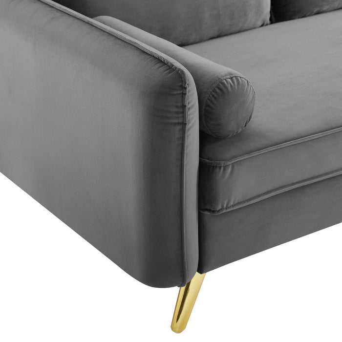 Revive Upholstered Performance Velvet Loveseat with Splayed Gold Legs - Stylish Comfort for Any Space