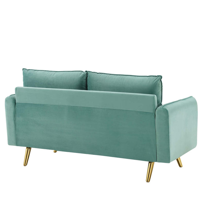 Revive Upholstered Performance Velvet Loveseat with Splayed Gold Legs - Stylish Comfort for Any Space
