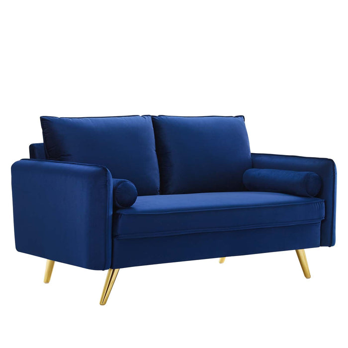 Revive Upholstered Performance Velvet Loveseat with Splayed Gold Legs - Stylish Comfort for Any Space
