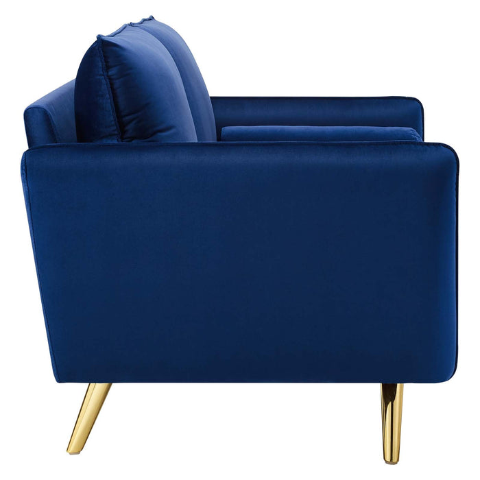Revive Upholstered Performance Velvet Loveseat with Splayed Gold Legs - Stylish Comfort for Any Space
