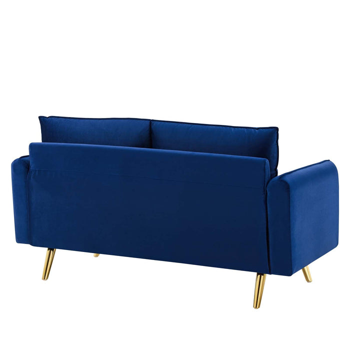 Revive Upholstered Performance Velvet Loveseat with Splayed Gold Legs - Stylish Comfort for Any Space
