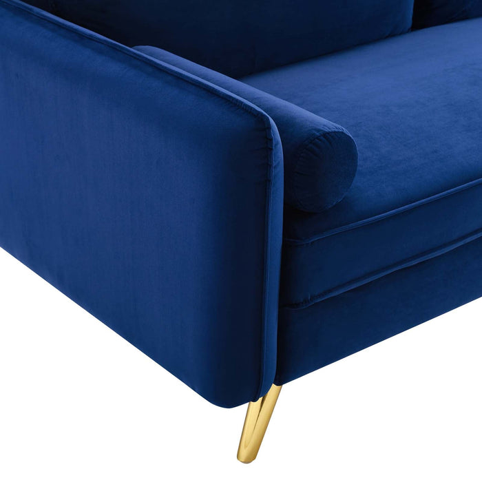Revive Upholstered Performance Velvet Loveseat with Splayed Gold Legs - Stylish Comfort for Any Space