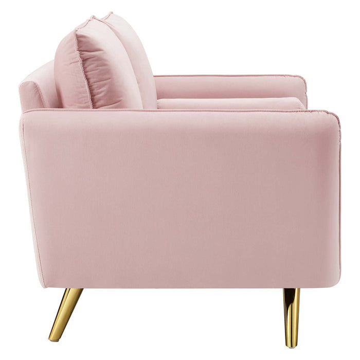 Revive Upholstered Performance Velvet Loveseat with Splayed Gold Legs - Stylish Comfort for Any Space