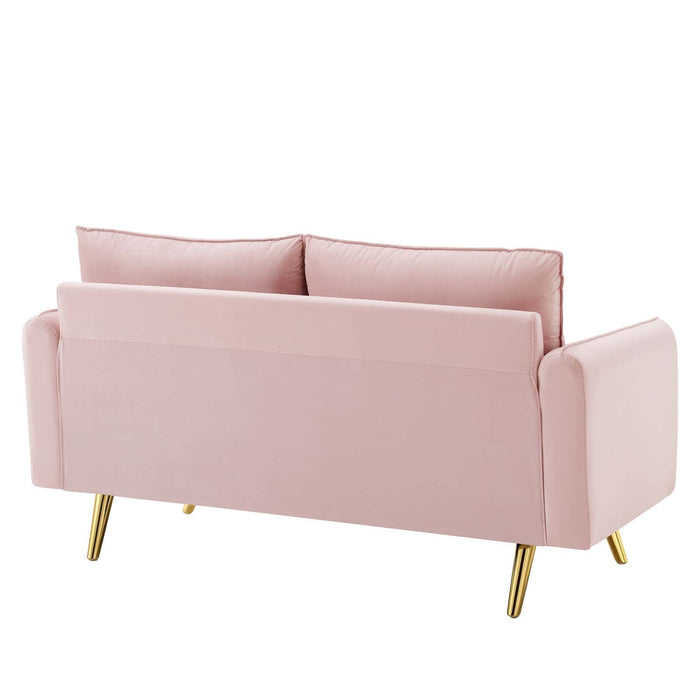 Revive Upholstered Performance Velvet Loveseat with Splayed Gold Legs - Stylish Comfort for Any Space