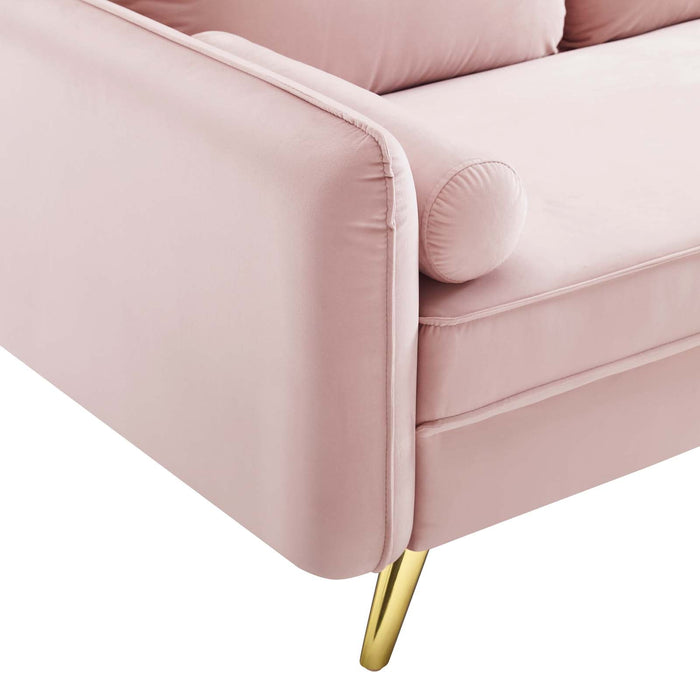 Revive Upholstered Performance Velvet Loveseat with Splayed Gold Legs - Stylish Comfort for Any Space