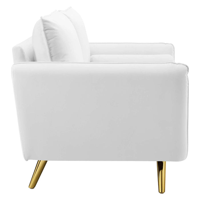 Revive Upholstered Performance Velvet Loveseat with Splayed Gold Legs - Stylish Comfort for Any Space