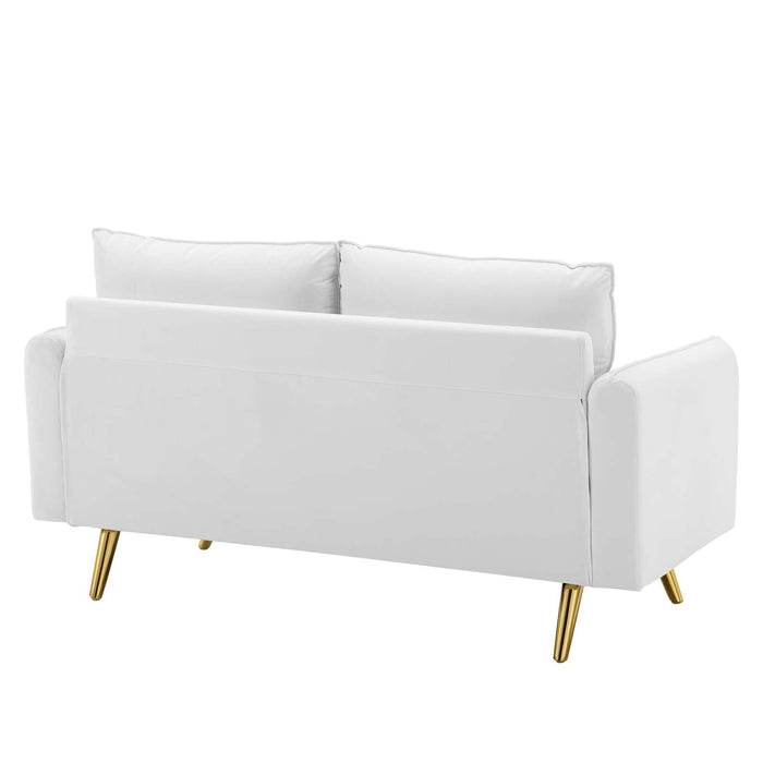 Revive Upholstered Performance Velvet Loveseat with Splayed Gold Legs - Stylish Comfort for Any Space