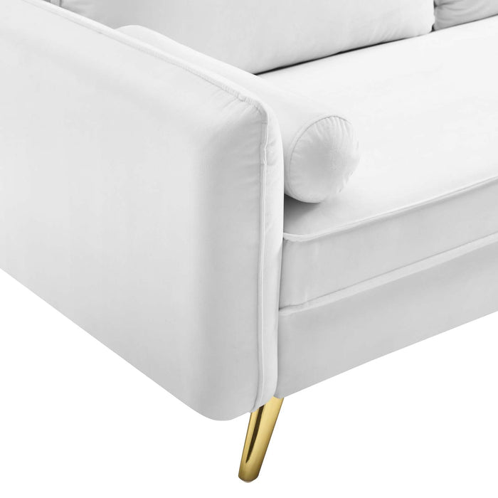 Revive Upholstered Performance Velvet Loveseat with Splayed Gold Legs - Stylish Comfort for Any Space