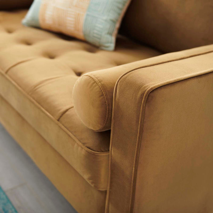 Modway Valour Mid-Century Modern Loveseat in Stain-Resistant Velvet with Bolster Pillows... Living Room Furniture - Features