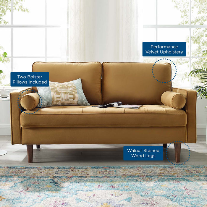Modway Valour Mid-Century Modern Loveseat in Stain-Resistant Velvet with... Living Room Furniture - Installation View