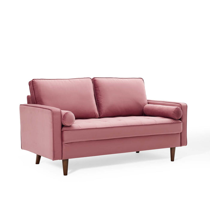 Modway Valour Mid-Century Modern Loveseat in Stain-Resistant Velvet with Bolster Pillows &... Living Room Furniture - View 9