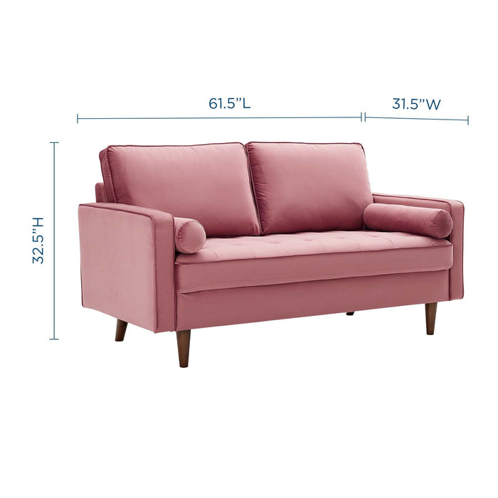 Modway Valour Mid-Century Modern Loveseat in Stain-Resistant Velvet with Bolster Pillows... Living Room Furniture - View 10