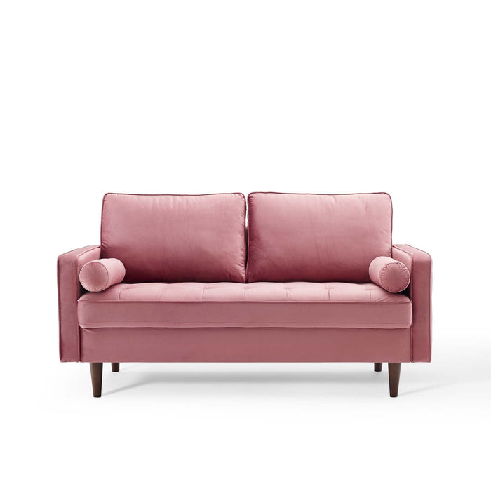 Modway Valour Mid-Century Modern Loveseat in Stain-Resistant Velvet with Bolster Pillows... Living Room Furniture - View 13