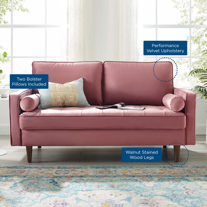 Modway Valour Mid-Century Modern Loveseat in Stain-Resistant Velvet with Bolster Pillows... Living Room Furniture - View 16