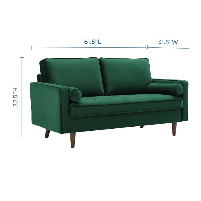 Modway Valour Mid-Century Modern Loveseat in Stain-Resistant Velvet with Bolster Pillows... Living Room Furniture - View 18