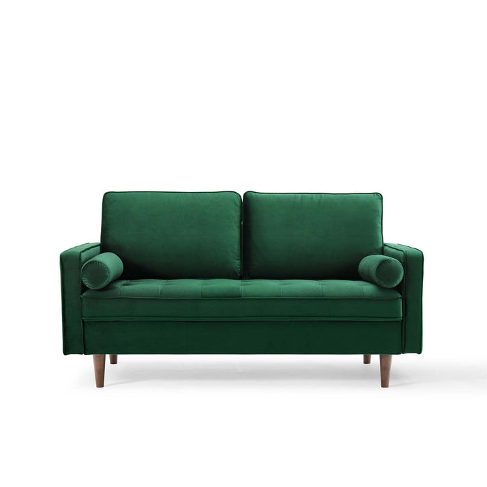 Modway Valour Mid-Century Modern Loveseat in Stain-Resistant Velvet with Bolster Pillows... Living Room Furniture - View 21