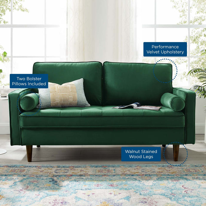 Modway Valour Mid-Century Modern Loveseat in Stain-Resistant Velvet with Bolster Pillows... Living Room Furniture - View 24