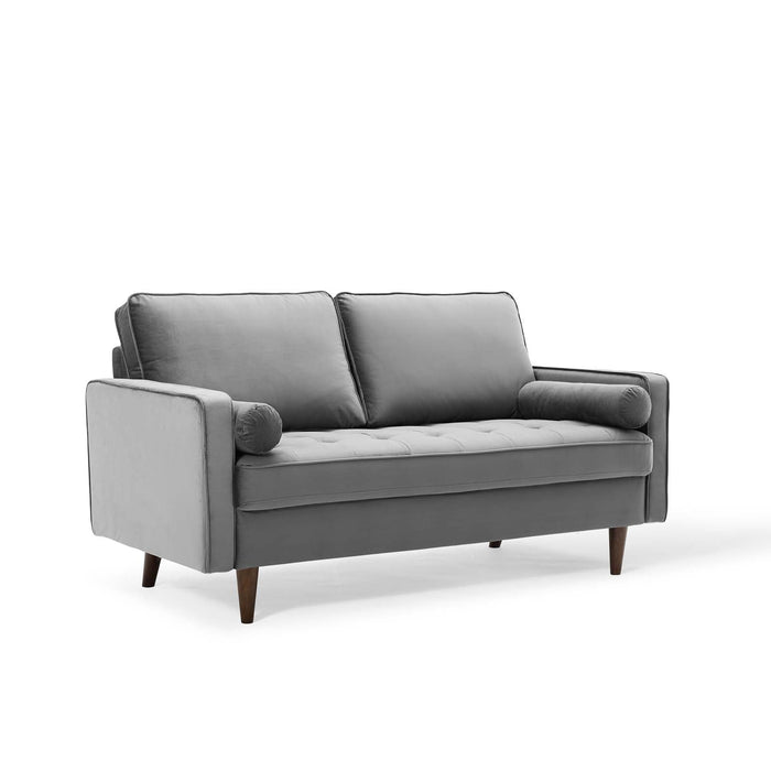Modway Valour Mid-Century Modern Loveseat in Stain-Resistant Velvet with Bolster Pillows... Living Room Furniture - View 25