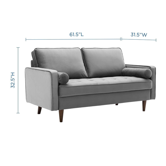 Modway Valour Mid-Century Modern Loveseat in Stain-Resistant Velvet with Bolster Pillows... Living Room Furniture - View 26