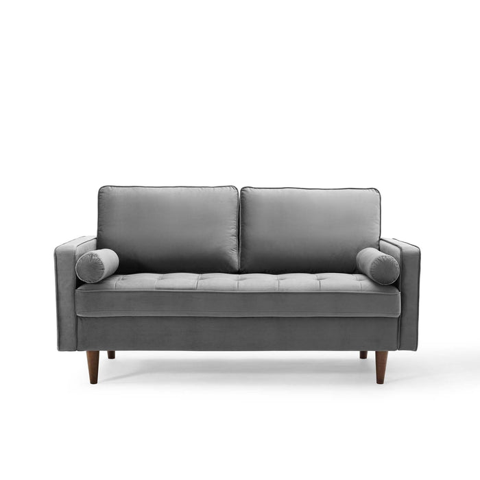 Modway Valour Mid-Century Modern Loveseat in Stain-Resistant Velvet with Bolster Pillows... Living Room Furniture - View 29