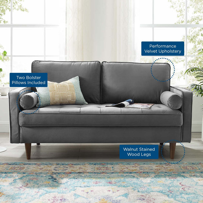 Modway Valour Mid-Century Modern Loveseat in Stain-Resistant Velvet with Bolster Pillows... Living Room Furniture - View 32