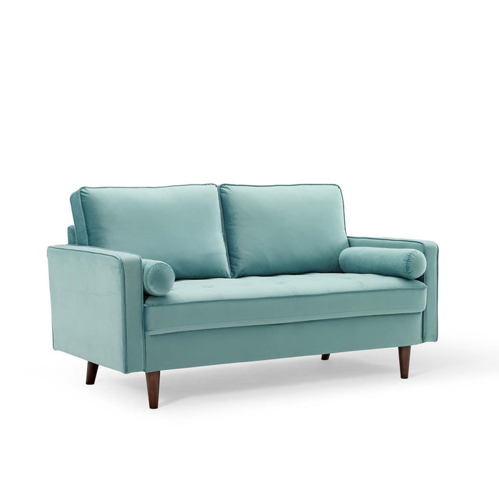 Modway Valour Mid-Century Modern Loveseat in Stain-Resistant Velvet with Bolster Pillows... Living Room Furniture - View 33