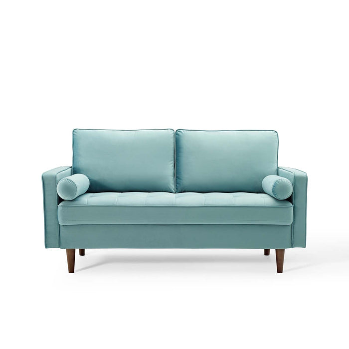 Modway Valour Mid-Century Modern Loveseat in Stain-Resistant Velvet with Bolster Pillows... Living Room Furniture - View 37